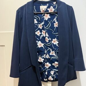 Skies Are Blue Navy Blazer with Floral Lining